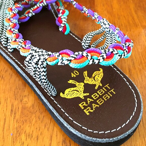 Rabbit Rabbit Sandals Sz 9.5 (40) Colorful Braided Strappy Sandals NEW! - Picture 5 of 6